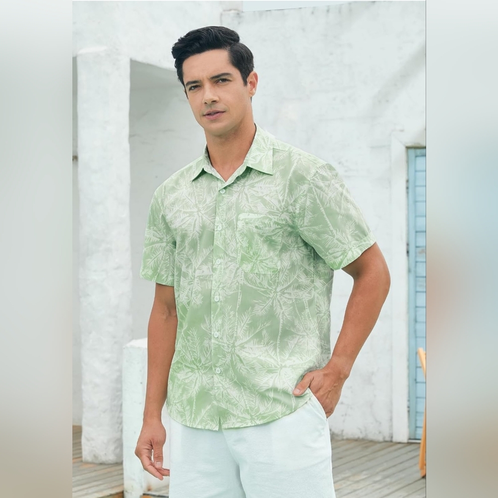 Men's Sage Green Tropical Patterned Shirt NWOT